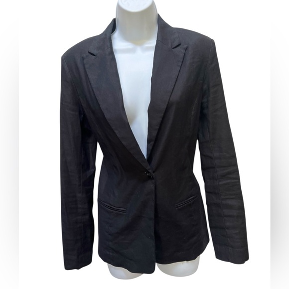 Evereve Black Linen Blend Blazer XS unlined 1 button - Picture 1 of 9